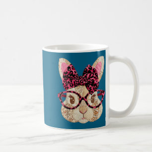Cute patchwork easter bunny with glasses pink bow coffee mug