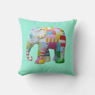 Cute patchwork elephant retro whimsical cushion