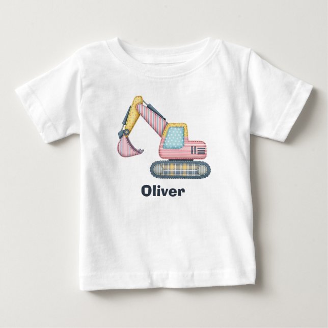 Cute Patchwork Excavator Baby T-Shirt (Front)