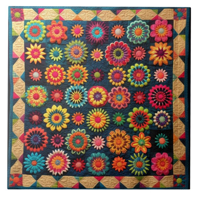 Cute Patchwork Floral Quilt Tile (Front)