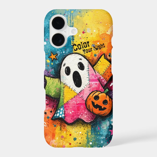 Cute Patchwork Ghost Colorful Splatter Art (Back)