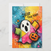 Cute Patchwork Ghost Colourful Splatter Art