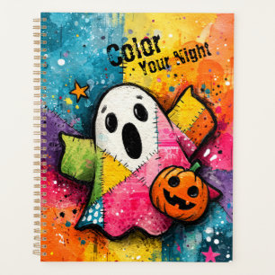 Cute Patchwork Ghost Colourful Splatter Art Planner