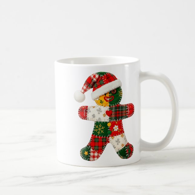 Cute Patchwork Gingerbread Man Christmas Men Women Coffee Mug (Right)