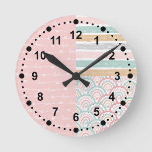 Cute Patchwork Hearts Rainbows Pastel - Wall Clock
