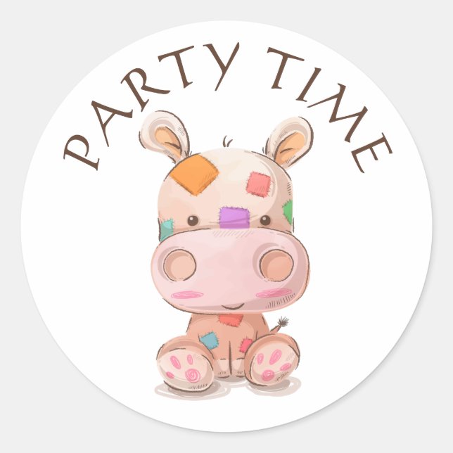 Cute Patchwork Hippo Classic Round Sticker (Front)