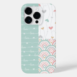 Cute Patchwork Love Hearts Rainbows Pastel Case-Mate iPhone 14 Pro Case