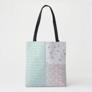 Cute Patchwork Love Hearts Rainbows Tote Bag