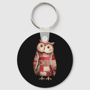 Cute Patchwork Owl Quilting Lover Valentine Key Ring