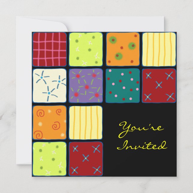 Cute Patchwork Pattern Birthday Invitation Card (Front)
