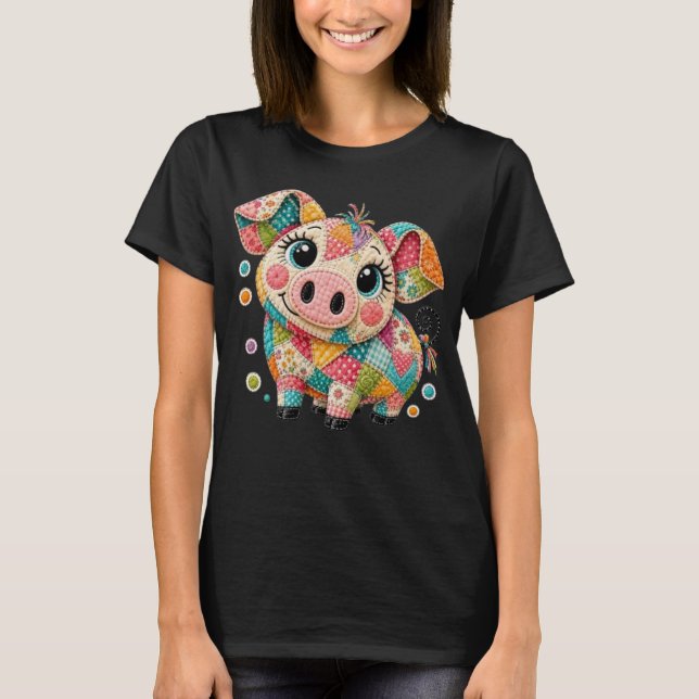 Cute Patchwork Pig T-Shirt (Front)