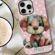 Cute Patchwork Puppy | Personalised Pink Polka Dot