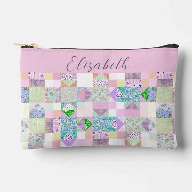 Cute Patchwork Quilting Themed Custom Project Accessory Pouch (Front)