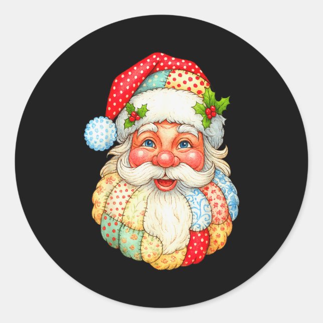 Cute Patchwork Santa Claus Christmas Xmas Men Wome Classic Round Sticker (Front)