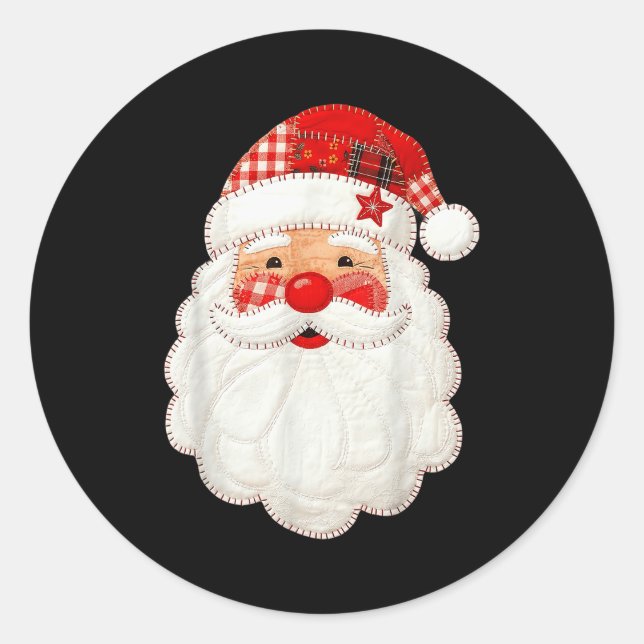 Cute Patchwork Santa Claus Christmas Xmas Men Wome Classic Round Sticker (Front)