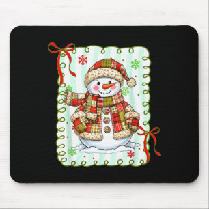 Cute Patchwork Snowman Bow Christmas Xmas Men Wome Mouse Pad