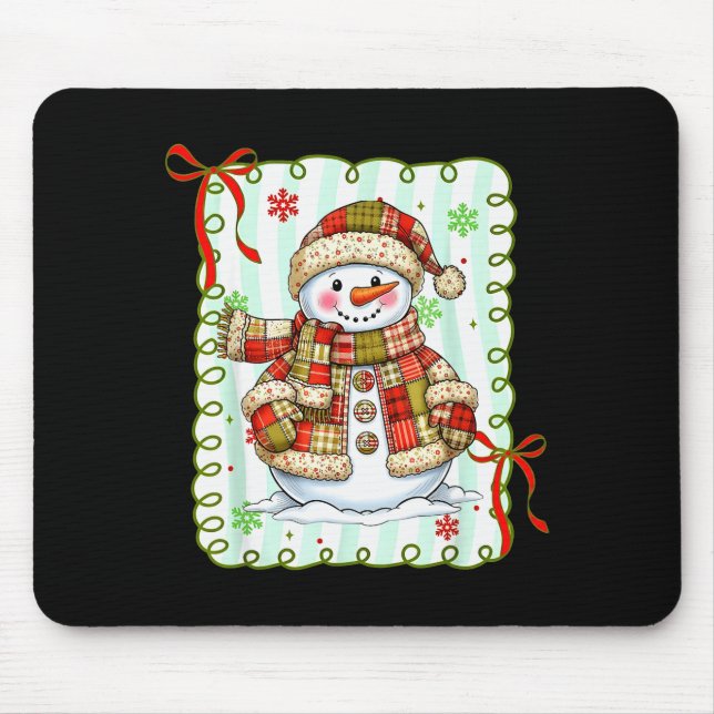 Cute Patchwork Snowman Bow Christmas Xmas Men Wome Mouse Pad (Front)