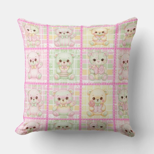Cute Patchwork Teddy Bear Quilt Seamless Cushion (Front)