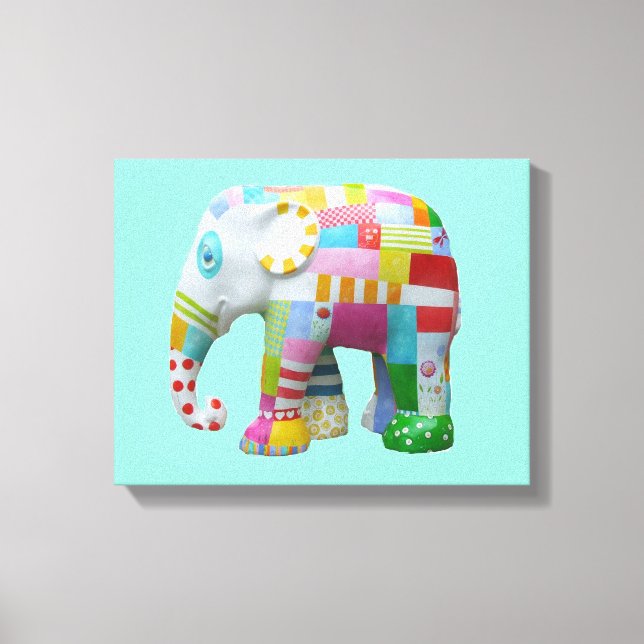 Cute patchwork toy elephant kids retro whimsical canvas print (Front)