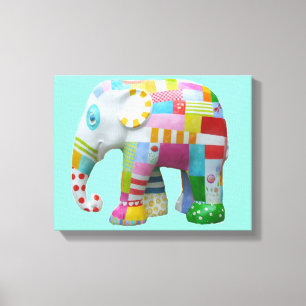 Cute patchwork toy elephant kids retro whimsical canvas print