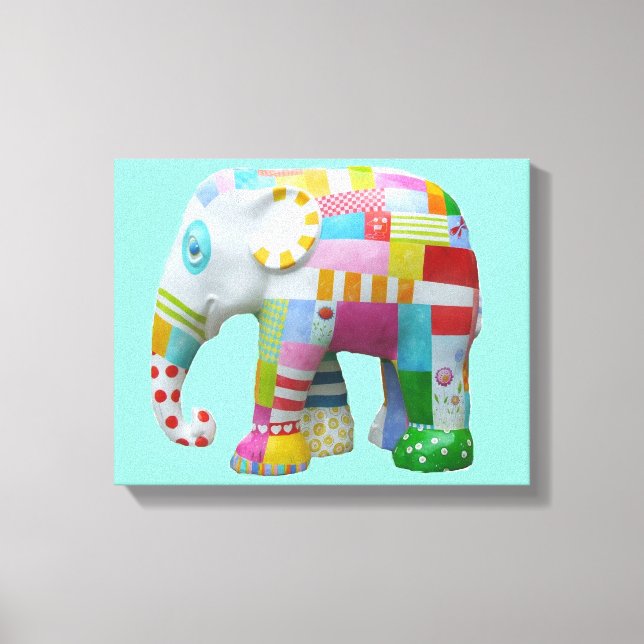Cute patchwork toy elephant kids retro whimsical canvas print (Front)