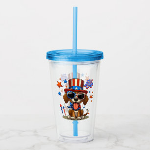 Cute, patriotic 4th of July dog/puppy Acrylic Tumbler
