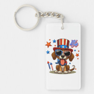 Cute, patriotic 4th of  July dog/puppy Key Ring
