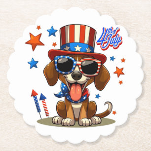 Cute, patriotic 4th of July dog/puppy Paper Coaster
