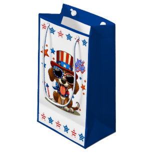 Cute, patriotic 4th of July dog/puppy Small Gift Bag