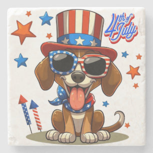 Cute, patriotic 4th of  July dog/puppy Stone Coaster