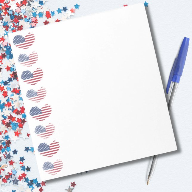 Cute Patriotic American Flag Notepad (American Flag Heart Print Notepad)