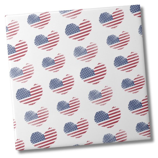 Cute Patriotic American Flag Tile (Cute Patriotic American Flag Rustic Heart Pattern Ceramic Tile)