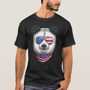 Cute Patriotic American Panda Sunglusses 4th Of Ju T-Shirt