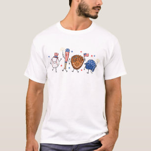 Cute Patriotic Baseball Friends 4th of July USA Ba T-Shirt