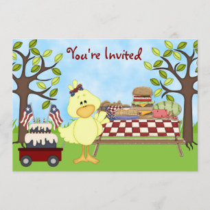 Cute Patriotic Bird Picnic Birthday Invite ~ Girls