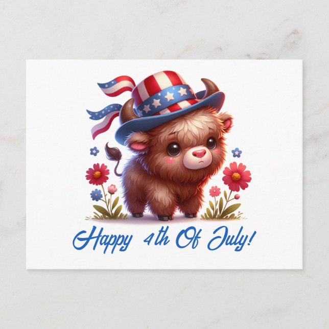 Cute Patriotic Buffalo Forth Of July Postcard (Front)