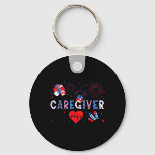 Cute Patriotic Caregiver American Flag Fourth Of Key Ring