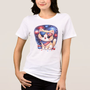 Cute Patriotic Cat 4th of July Kawaii  Tri-Blend Shirt