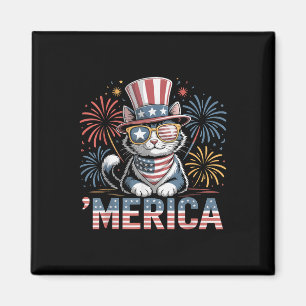 Cute Patriotic Cat ‘merica 4th Of July Memorial Da Magnet