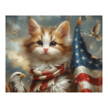 Cute Patriotic Cat Wraped in USA Flag 