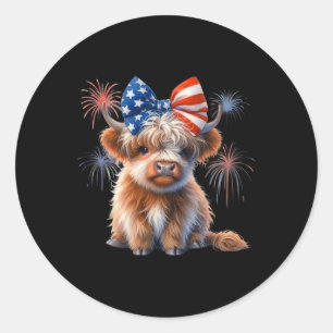 Cute Patriotic Cow Coquette 4th Of July Farmer Classic Round Sticker
