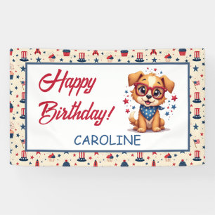 Cute Patriotic Dog Birthday Decoration Banner