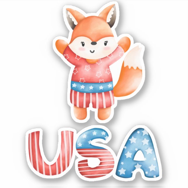 Cute Patriotic Fox Custom Cut Sticker (Front)