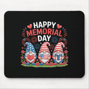 Cute Patriotic Gnome Happy Memorial Day Red White Mouse Pad