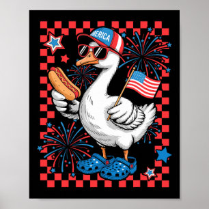 Cute Patriotic Goose Hotdog Usa Flag Boys Kids 4th Poster