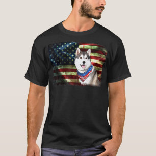 Cute Patriotic Husky American Flag Dog Men Women T-Shirt
