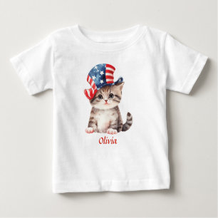 Cute Patriotic Kitten 4th of July Girl Baby T-Shirt