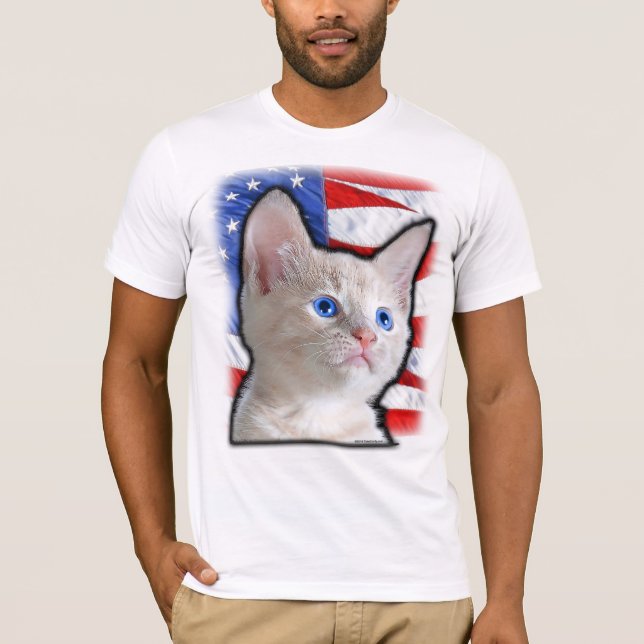Cute Patriotic Kitten American Flag 4th of July T-Shirt (Front)