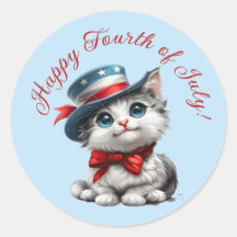 Cute Patriotic Kitten Cat July 4th Stickers