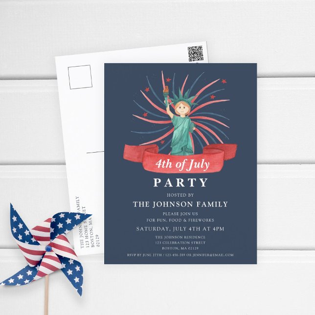 Cute Patriotic Red White And Blue 4th of July Holiday Postcard (Cute Patriotic Statue Of Liberty 4th Of July Blue Holiday Postcard)